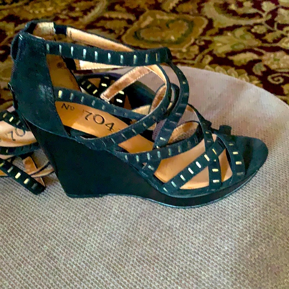 black suede with gold slits platform shoes